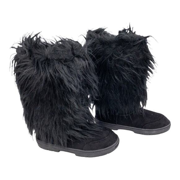 Nature Breeze Black Tibet Drape Long Fur Accent Boots 10 Women's - Picture 3 of 10